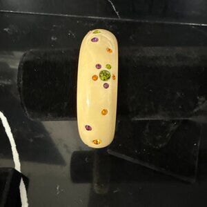 Vintage Unsigned Weiss Lucite Bangle Bracelet with Purple, Amber & Green Crystal
